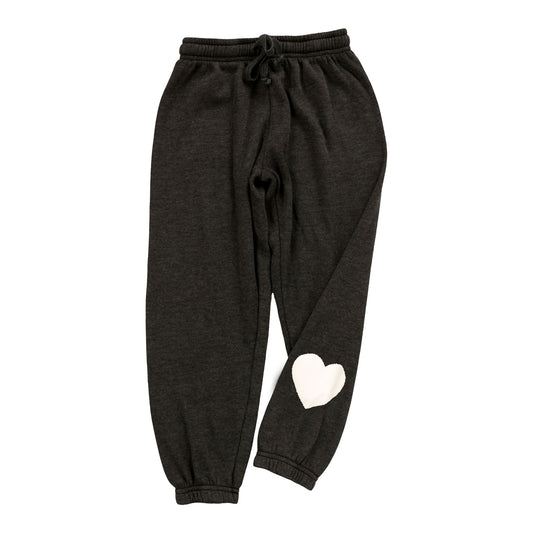 Heather Athletic Pants (White Fuzzy Heart Print)