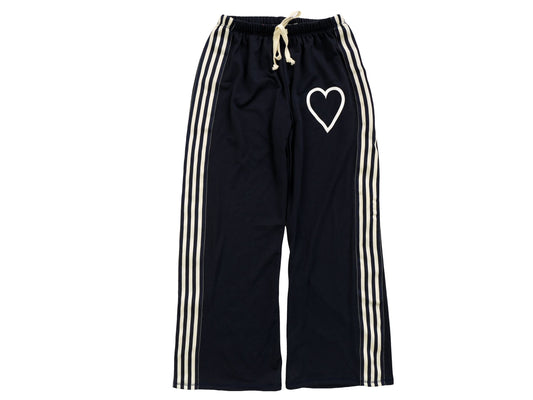 Wide Pants with Sport Stripe (White Heart Outline Print)
