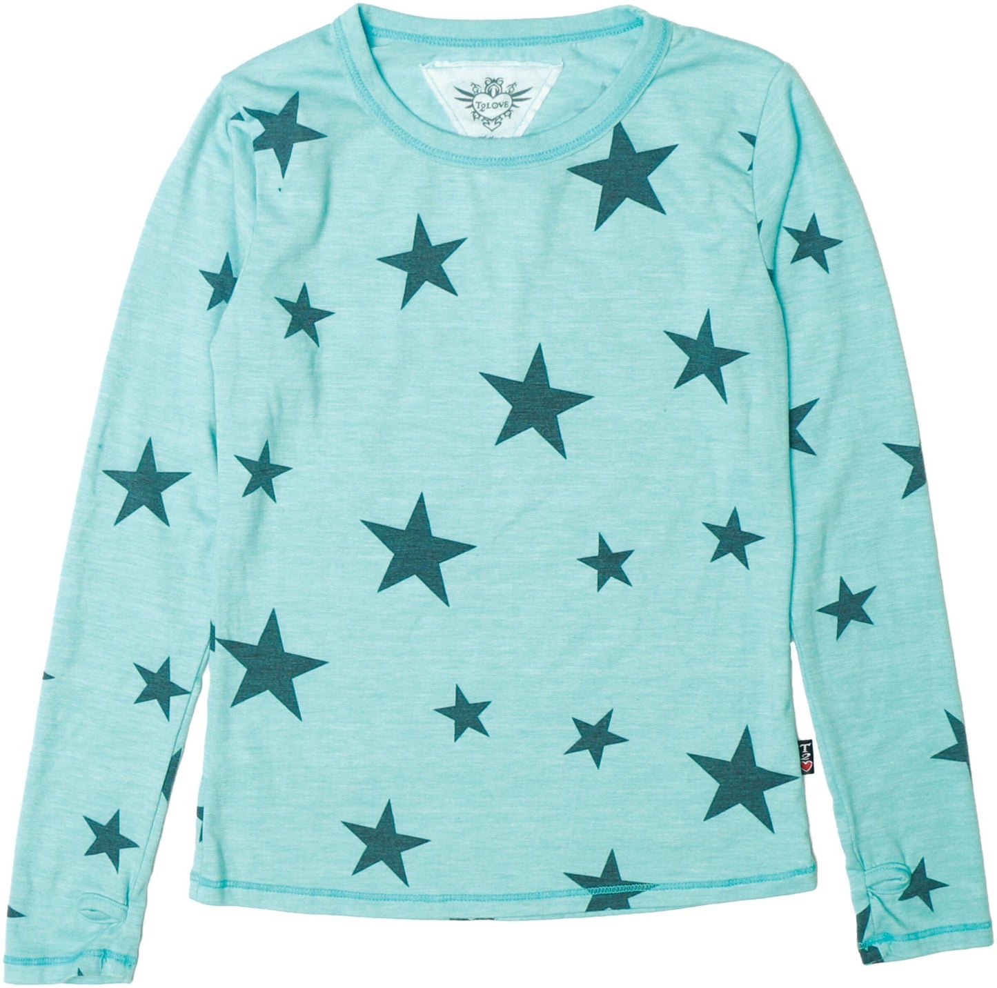 Classic Long-Sleeved Shirt with Thumbholes (Charcoal Stars Pattern)