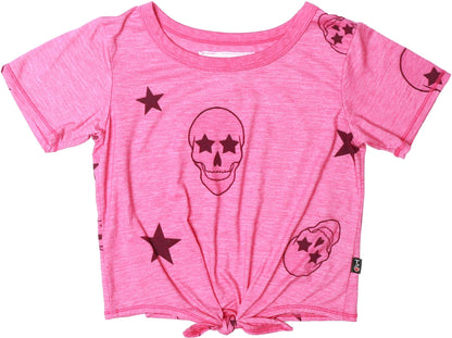 Tie-Front Tee (Pink Skulls Pattern)