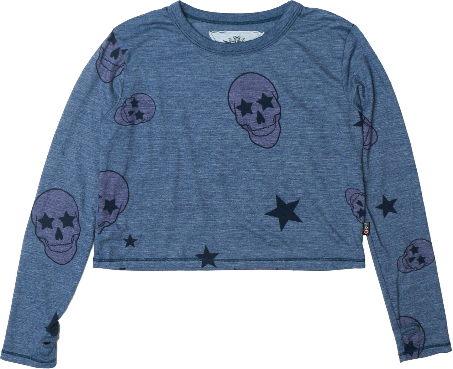 Long-Sleeved Boxy Tee with Thumbholes (Pink Skulls Pattern)