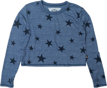 Long-Sleeved Boxy Tee with Thumbholes (Charcoal Stars Pattern)