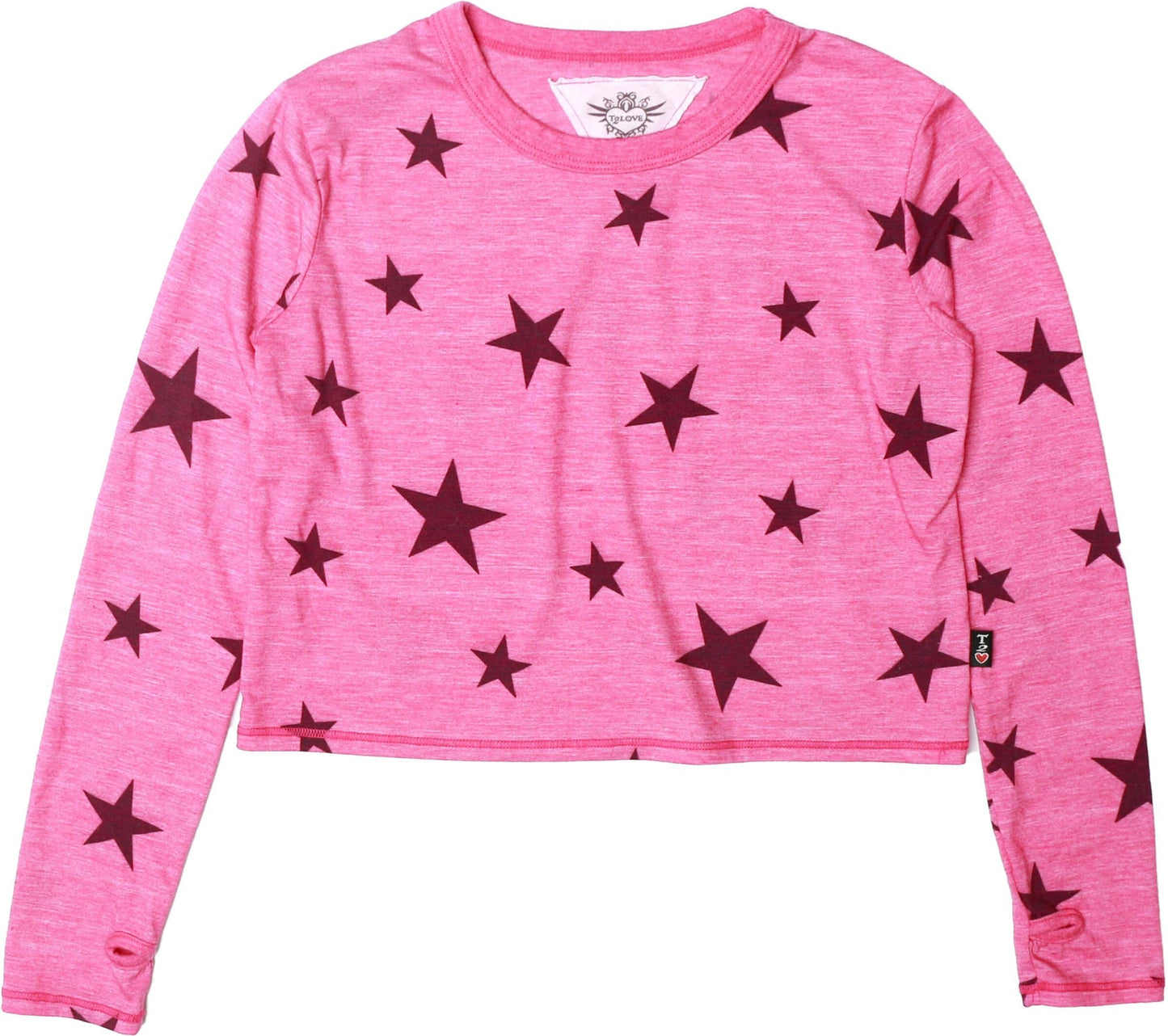 Long-Sleeved Boxy Tee with Thumbholes (Charcoal Stars Pattern)