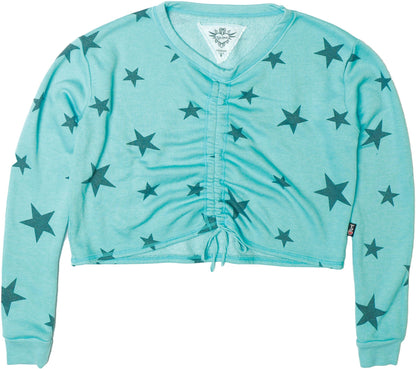 Gather-Front Long-Sleeved Shirt (Charcoal Stars Pattern)