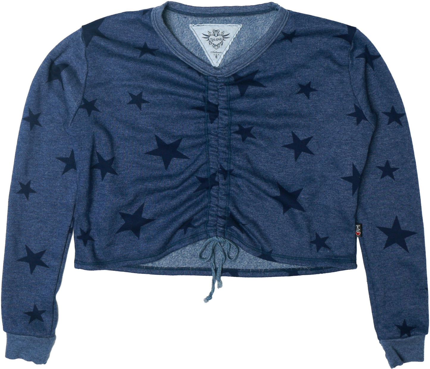 Gather-Front Long-Sleeved Shirt (Charcoal Stars Pattern)