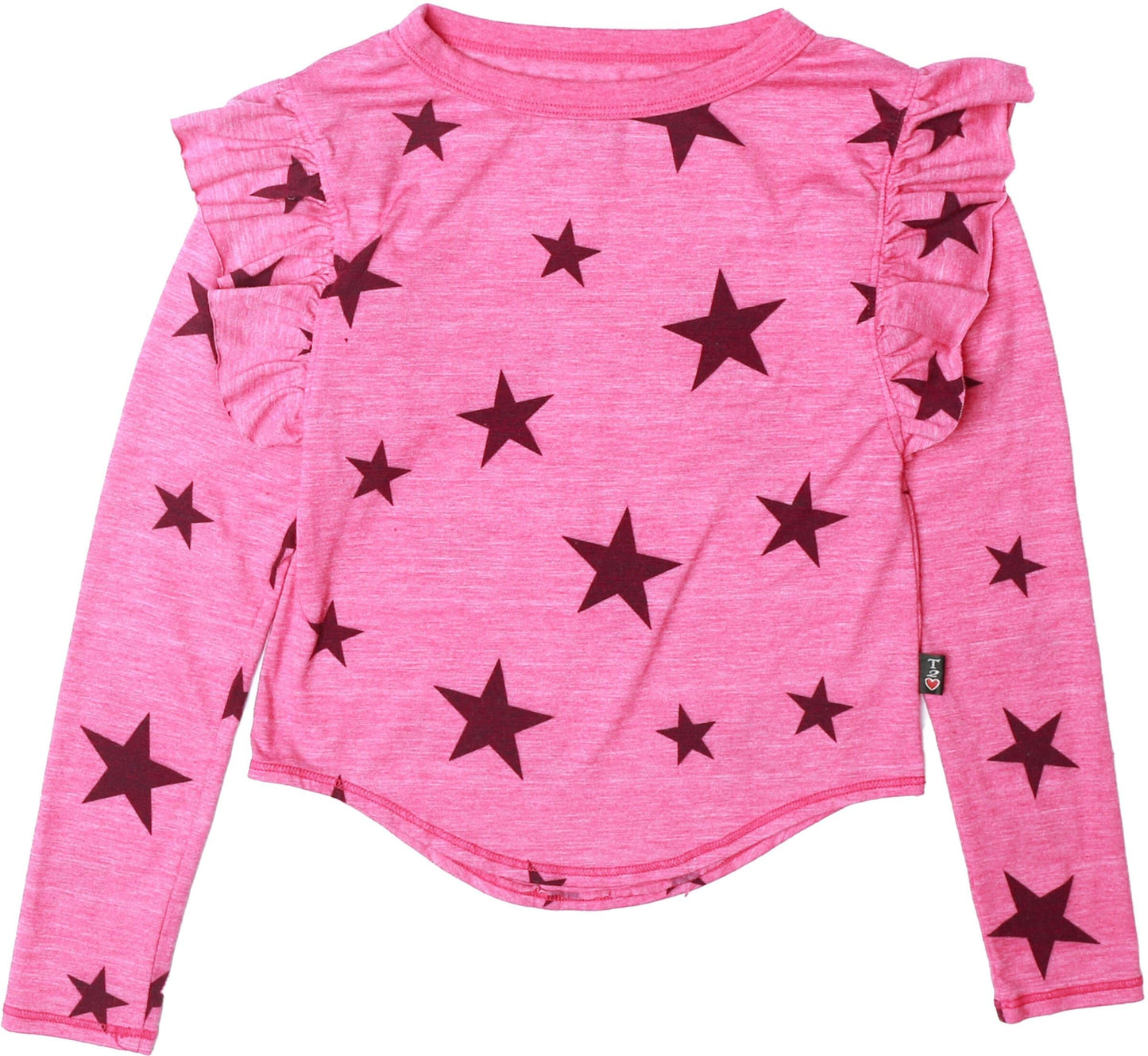 Ruffle-Shoulder Long-Sleeved Shirt (Charcoal Stars Pattern)