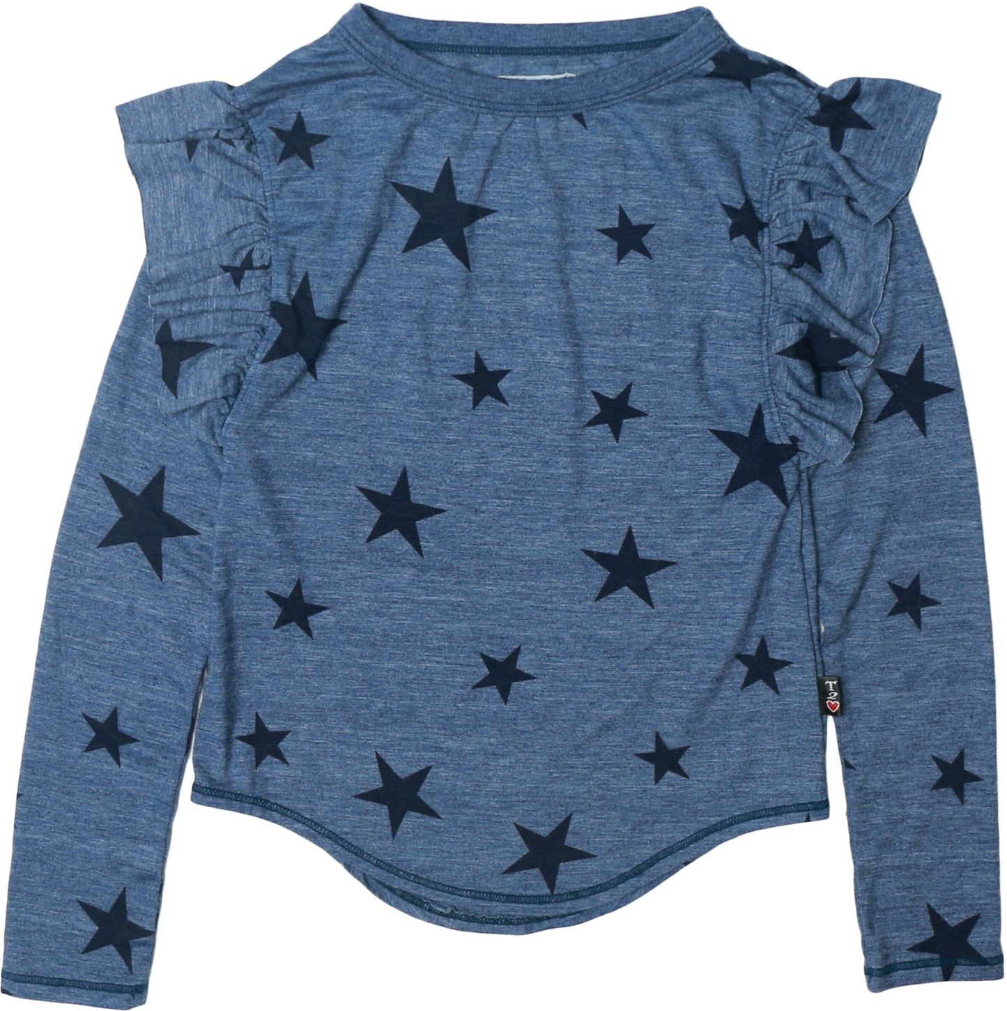 Ruffle-Shoulder Long-Sleeved Shirt (Charcoal Stars Pattern)