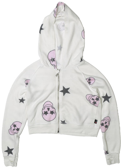 Signature Hooded Jacket with Thumbholes (Pink Skulls Pattern)