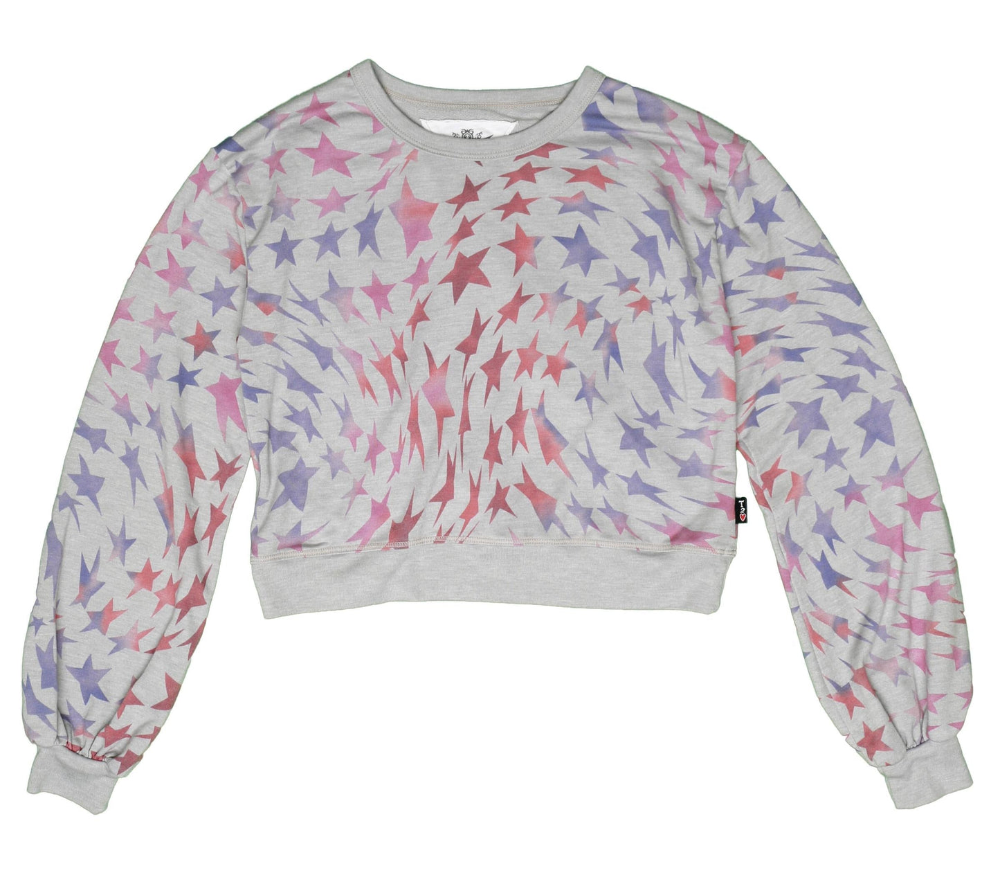 Puffed Long-Sleeved Crew Top (Psychedelic Stars Pattern)