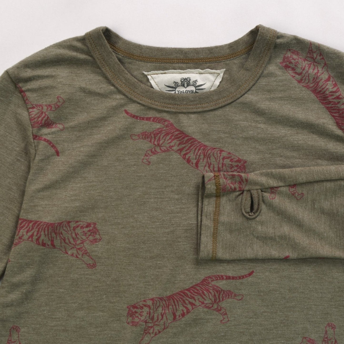 Long-Sleeved Boxy Tee with Thumbholes (Tiger Pattern)