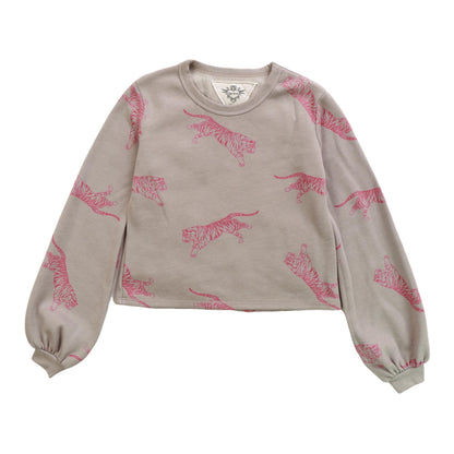 Puffy Long-Sleeve Crewneck Shirt (Tiger Pattern)