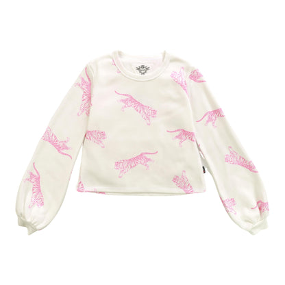 Puffy Long-Sleeve Crewneck Shirt (Tiger Pattern)