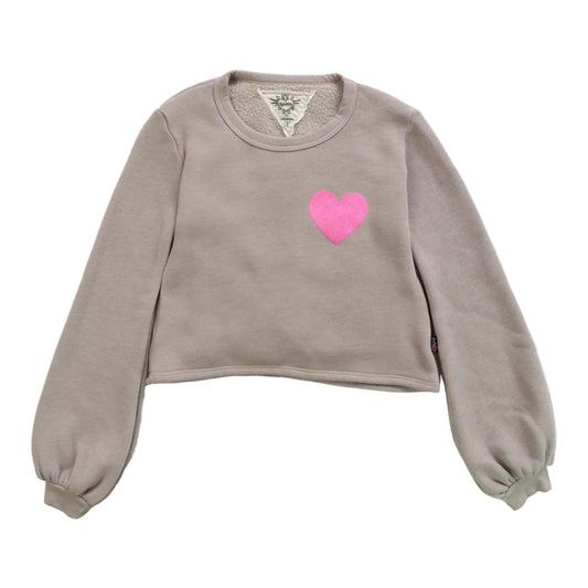 Puffy Long-Sleeve Crewneck Shirt (Mini Pink Heart Print)