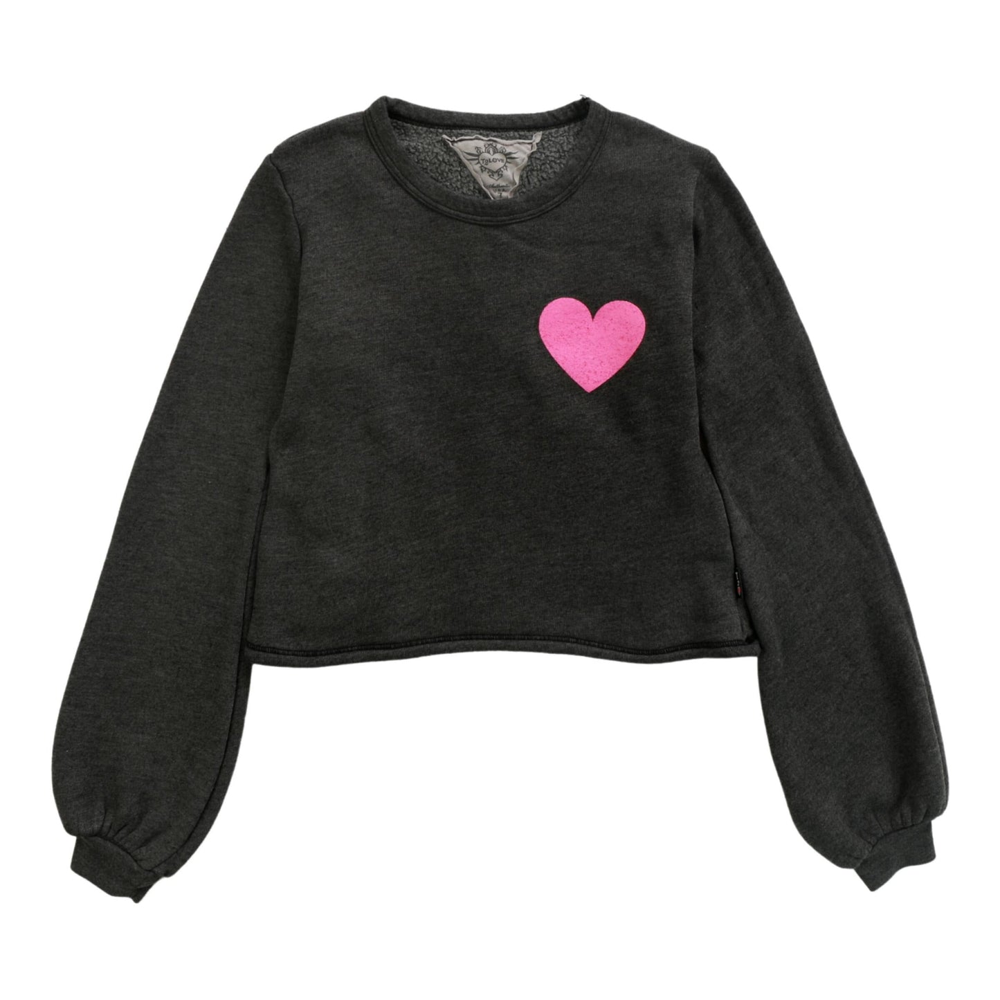 Puffy Long-Sleeve Crewneck Shirt (Mini Pink Heart Print)