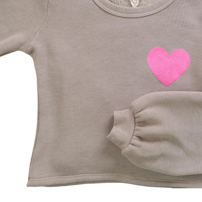 Puffy Long-Sleeve Crewneck Shirt (Mini Pink Heart Print)