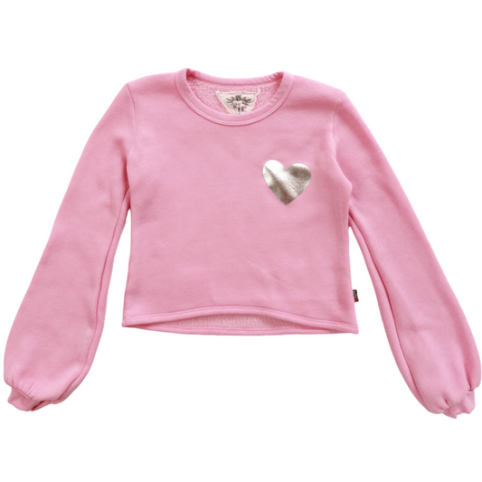 Puffy Long-Sleeve Crewneck Shirt (Mini Silver Heart Print)