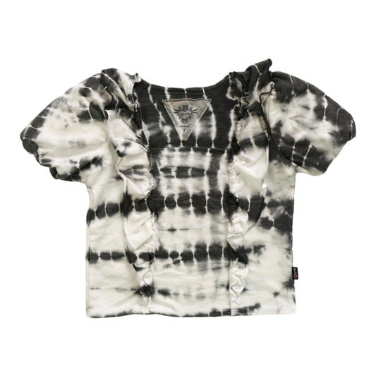 Puffy Short-Sleeve Ruffle-Front Top (Bamboo Tie-Dye)