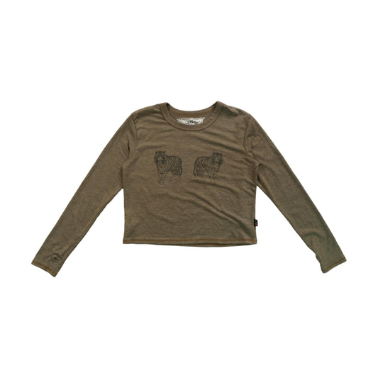 Long-Sleeved Boxy Tee with Thumbholes (Double Tiger Print)