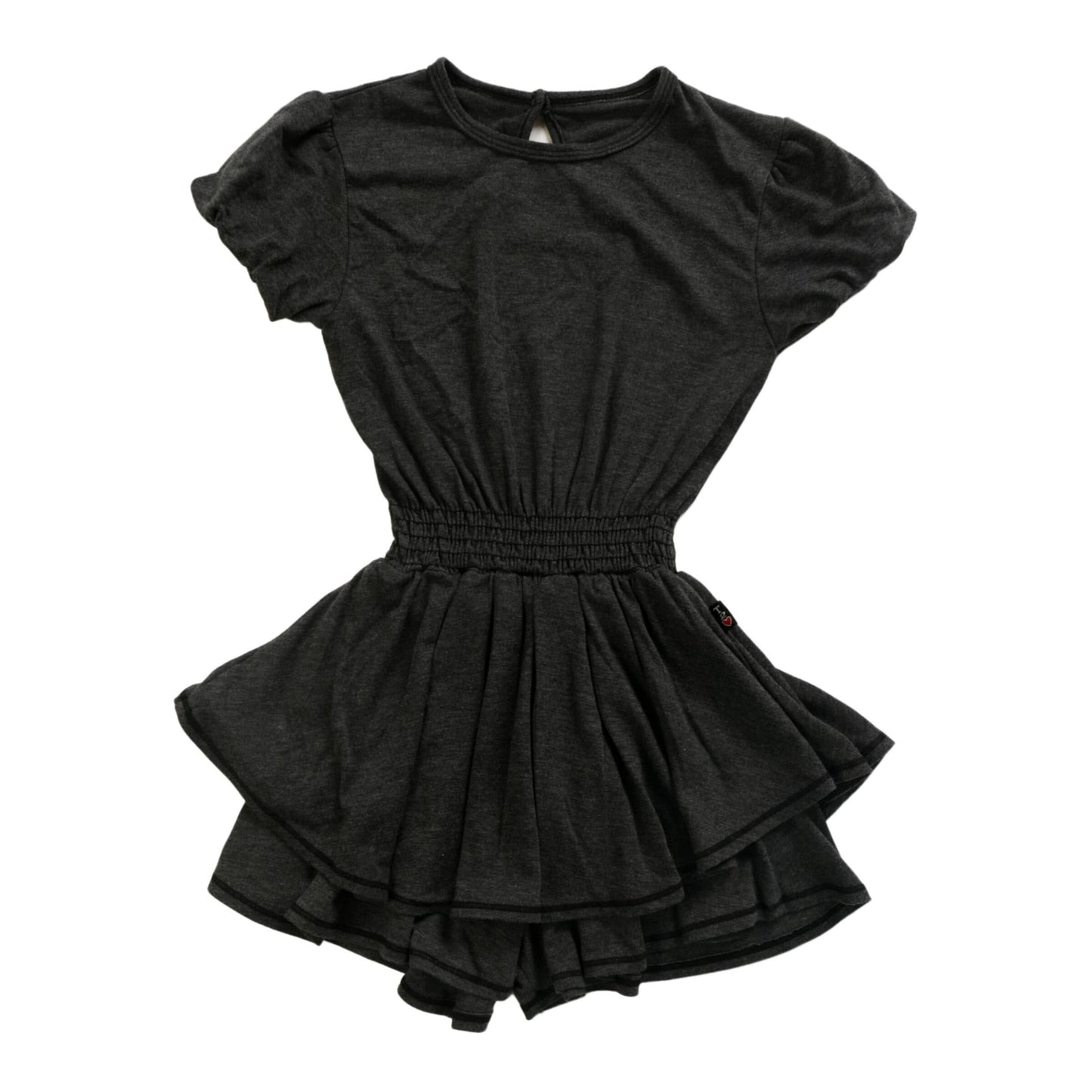 Heather Double-Layer Puff-Sleeve Romper