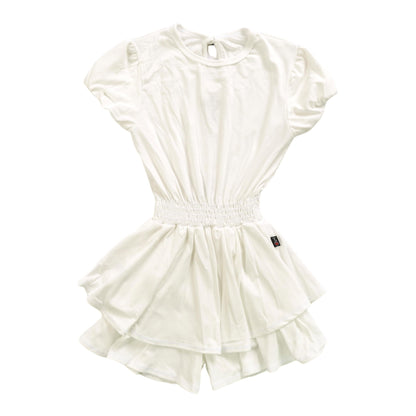 Heather Double-Layer Puff-Sleeve Romper