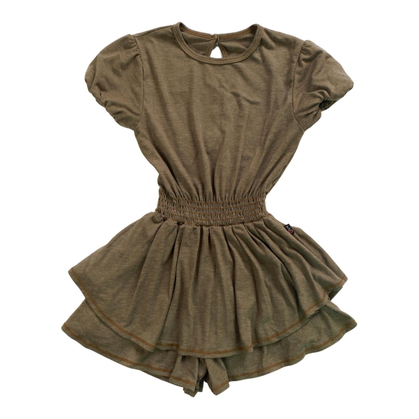 Heather Double-Layer Puff-Sleeve Romper