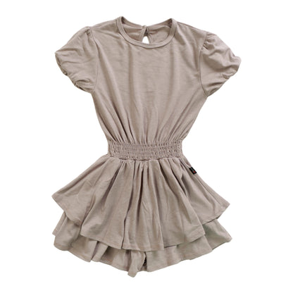 Heather Double-Layer Puff-Sleeve Romper