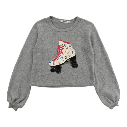 Puffy Long-Sleeve Crewneck Shirt (Reversed-Fabric Roller Skate Print)