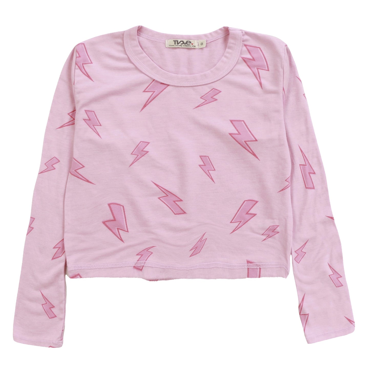 Heather Long-Sleeved Boxy Tee with Thumbholes (Pink Bolt Pattern)