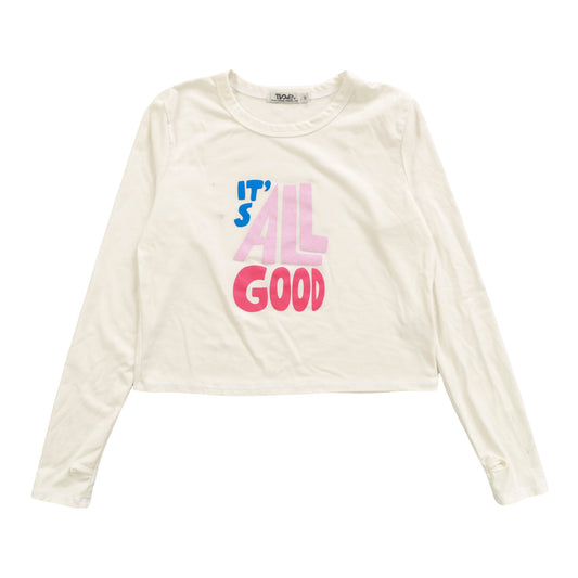 Heather Long-Sleeved Boxy Tee with Thumbholes ("IT'S ALL GOOD")