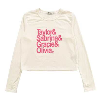 Heather Long-Sleeved Boxy Tee with Thumbholes (Girls' Names Print)