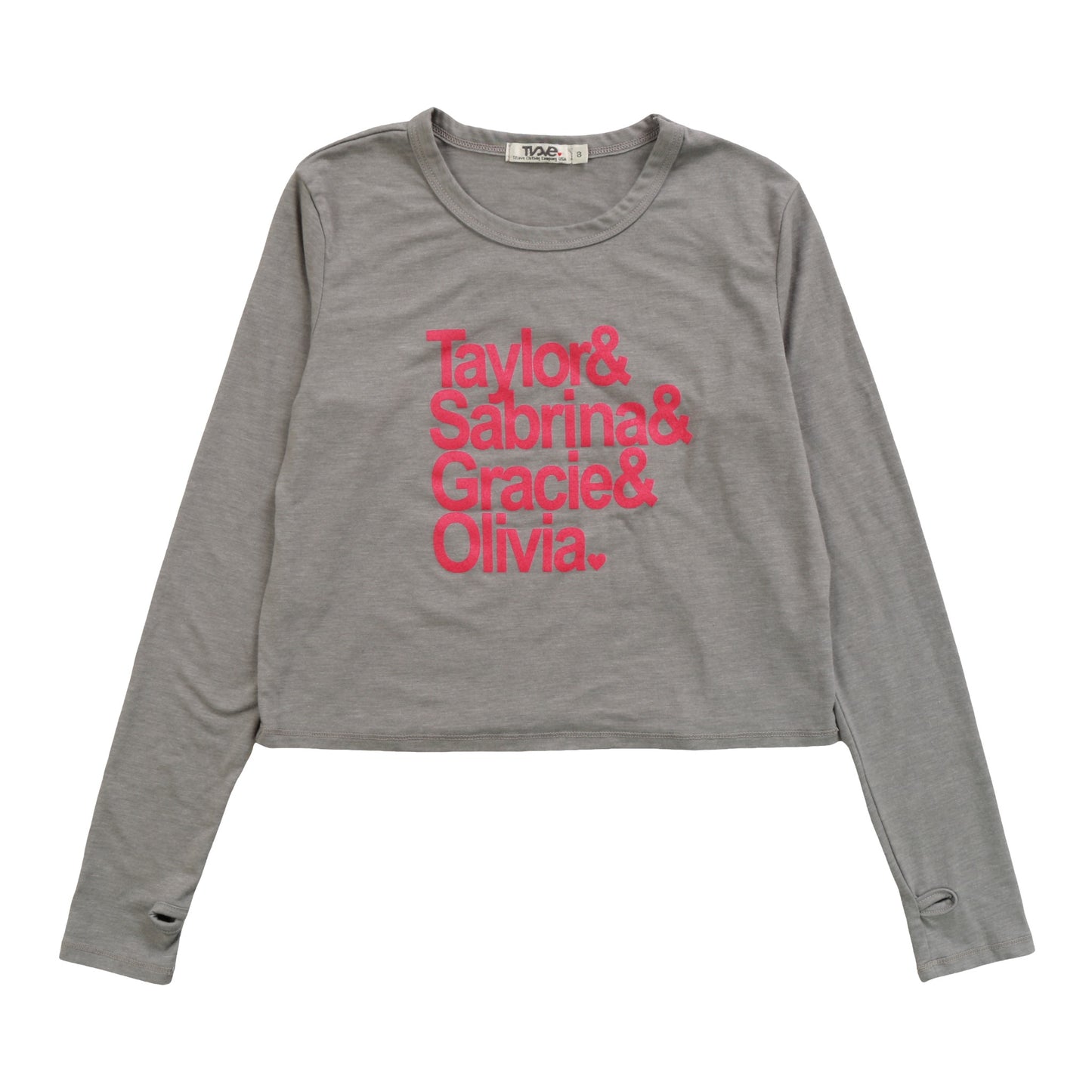 Heather Long-Sleeved Boxy Tee with Thumbholes (Girls' Names Print)