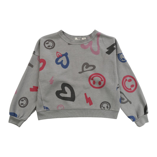 Heather Dolman Sweater Top (Heart, Happy Face, Bolt Pattern)