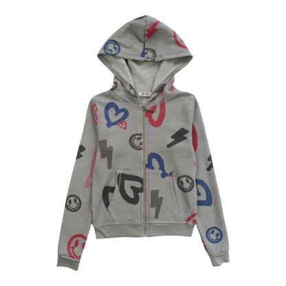 Heather Hooded Jacket (Heart, Happy Face, Bolt Pattern)