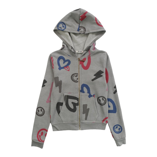 Heather Hooded Jacket (Heart, Happy Face, Bolt Pattern)