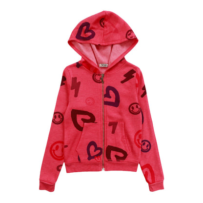 Heather Hooded Jacket (Heart, Happy Face, Bolt Pattern)