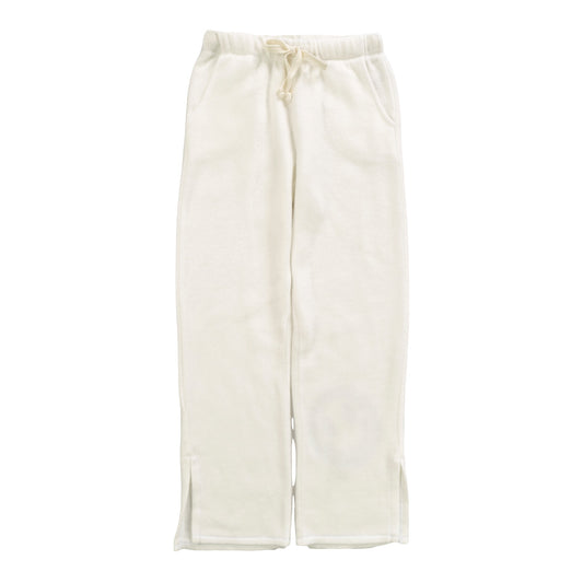 Straight-Legged Pants with Side Slits (Reversed-Fabric Happy Face Print)