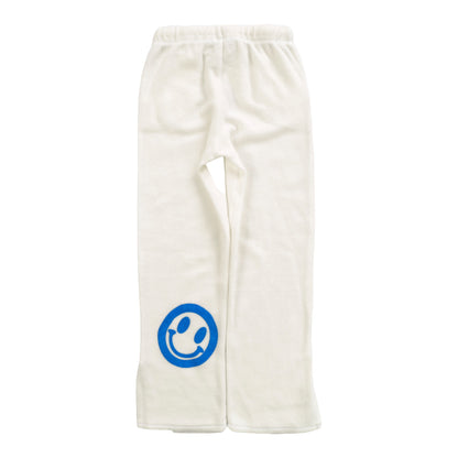 Straight-Legged Pants with Side Slits (Reversed-Fabric Happy Face Print)
