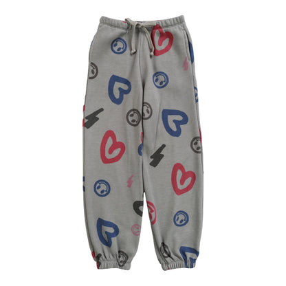 Heather Slit-Pocket Sweatpants (Heart, Happy Face, Bolt Pattern)