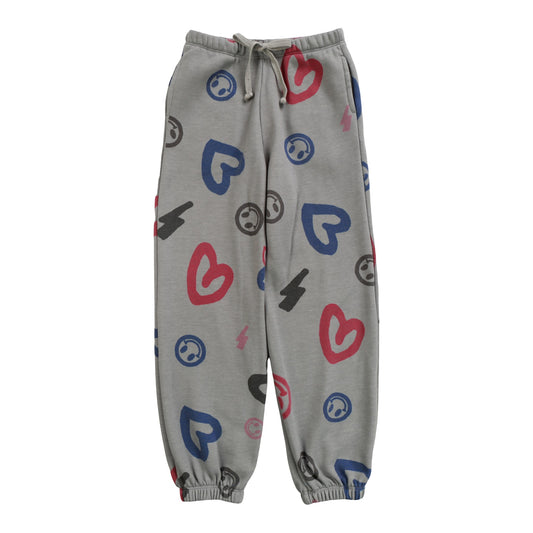 Heather Slit-Pocket Sweatpants (Heart, Happy Face, Bolt Pattern)