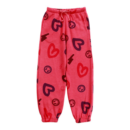 Heather Slit-Pocket Sweatpants (Heart, Happy Face, Bolt Pattern)