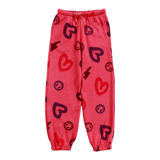 Heather Slit-Pocket Sweatpants (Heart, Happy Face, Bolt Pattern)