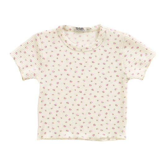 Crop Baby Tee (Mini Pink Floral Pattern)