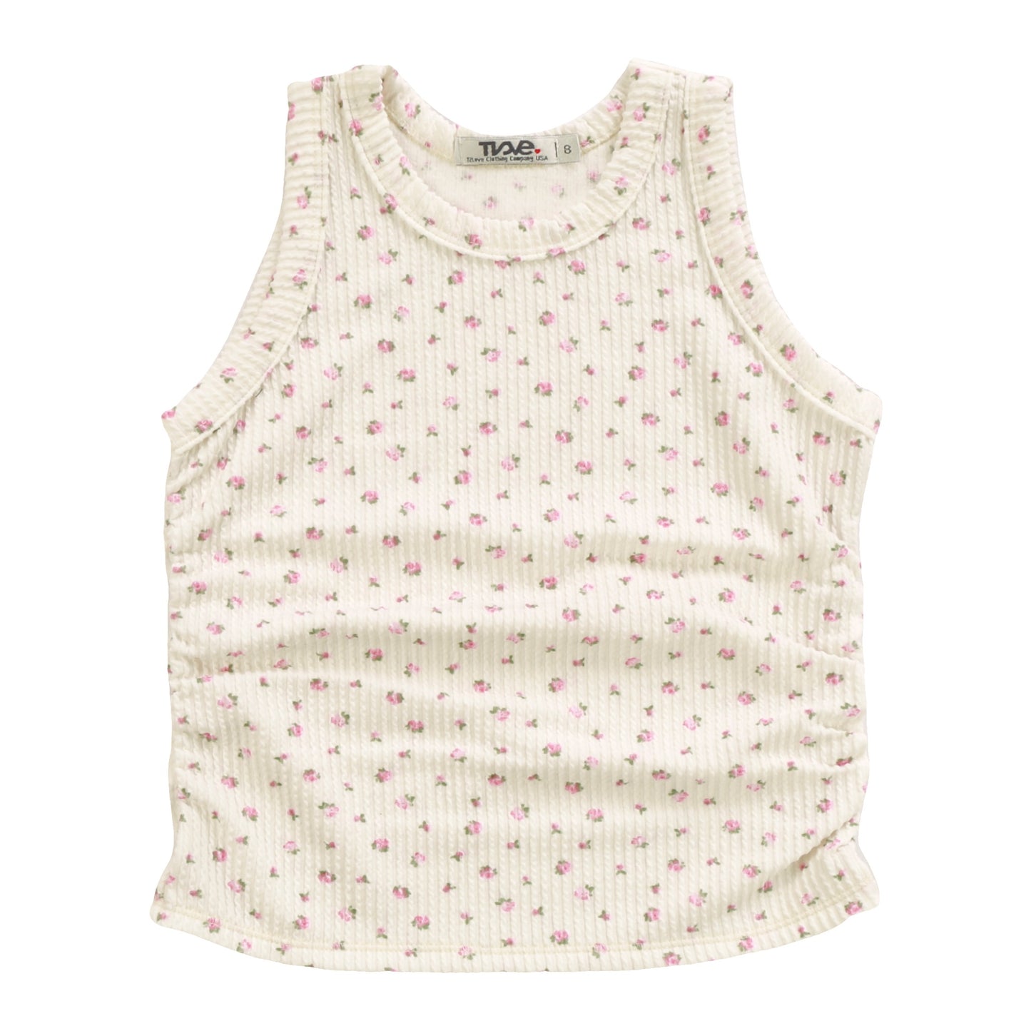 Side-Gathered Tank (Mini Pink Floral Pattern)