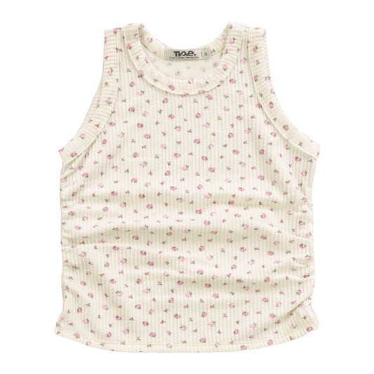 Side-Gathered Tank (Mini Pink Floral Pattern)