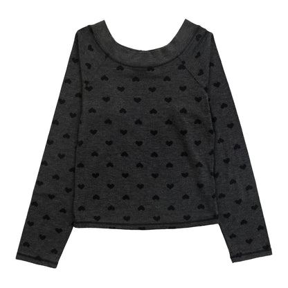Boat-Neck Top (Mini Black Hearts Pattern)