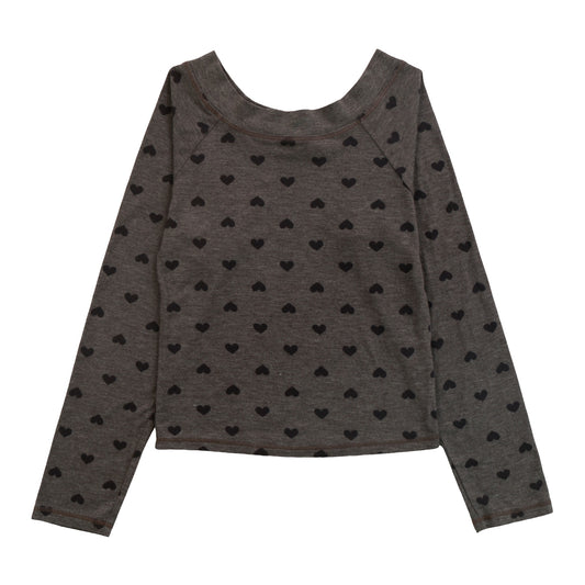 Boat-Neck Top (Mini Black Hearts Pattern)
