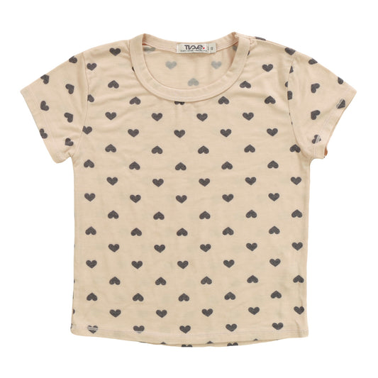 Heather Signature Cap Sleeve Tee (Mini Black Hearts Pattern)