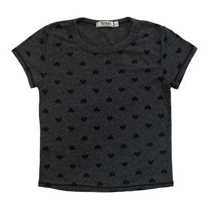 Heather Signature Cap Sleeve Tee (Mini Black Hearts Pattern)