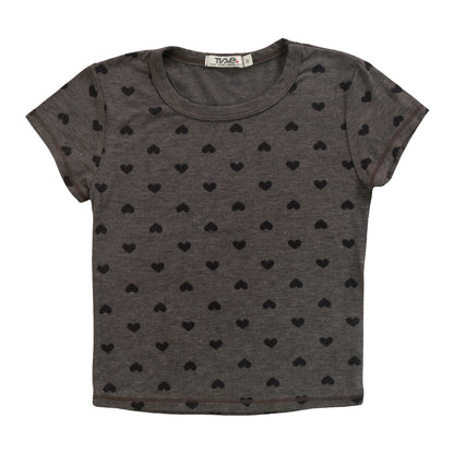 Heather Signature Cap Sleeve Tee (Mini Black Hearts Pattern)