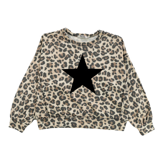 Dolman Sweater Top (Leopard Pattern with Black Star Print)